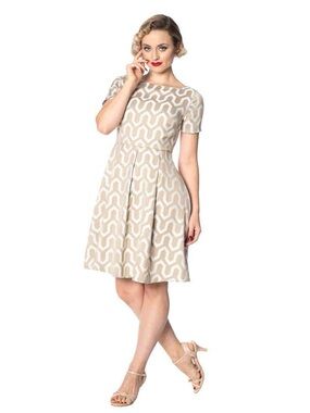 NWT Banned Retro Beige White Geometric Fit & Flare Dress Mod Rockabilly Size Med
